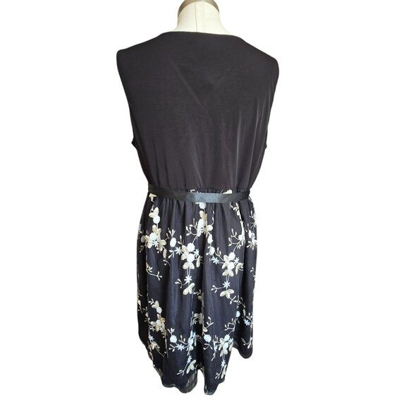 Womens Black Floral Sleeveless Wrap Dress 2X With Tie Waist & V-Neckline JJ3997 - Picture 3 of 7